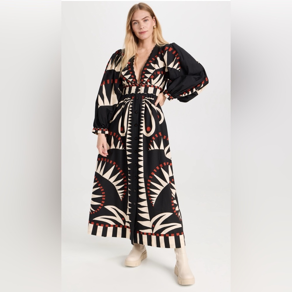 Brand New Farm Rio Coconut Grove Puffed Sleeve Dress, size L